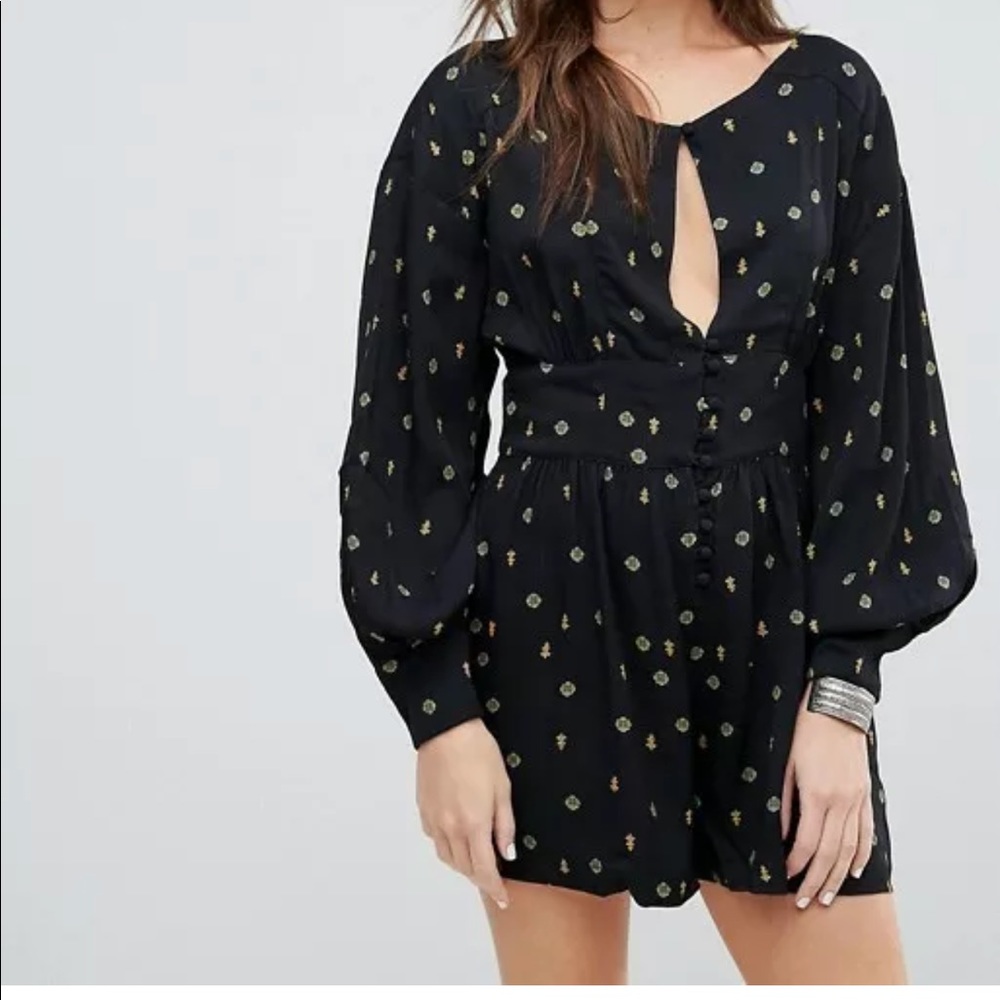 Free People black romper with gold green designs